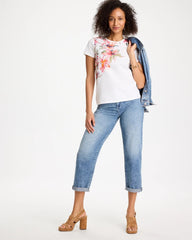 Chico's | Cotton Stretch Ethereal Floral Cap Sleeve Tee/ Calypso Coral