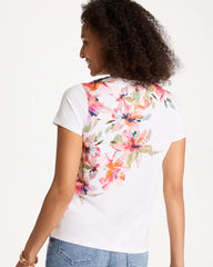 Chico's | Cotton Stretch Ethereal Floral Cap Sleeve Tee/ Calypso Coral