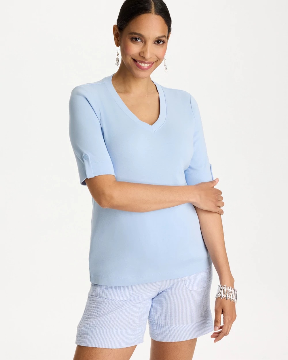 Chico's | Pima V-Neck Tee/ Blue Haven