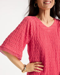 Chico's | Crinkle Lace Knit Raglan Tee/ Calypso Coral