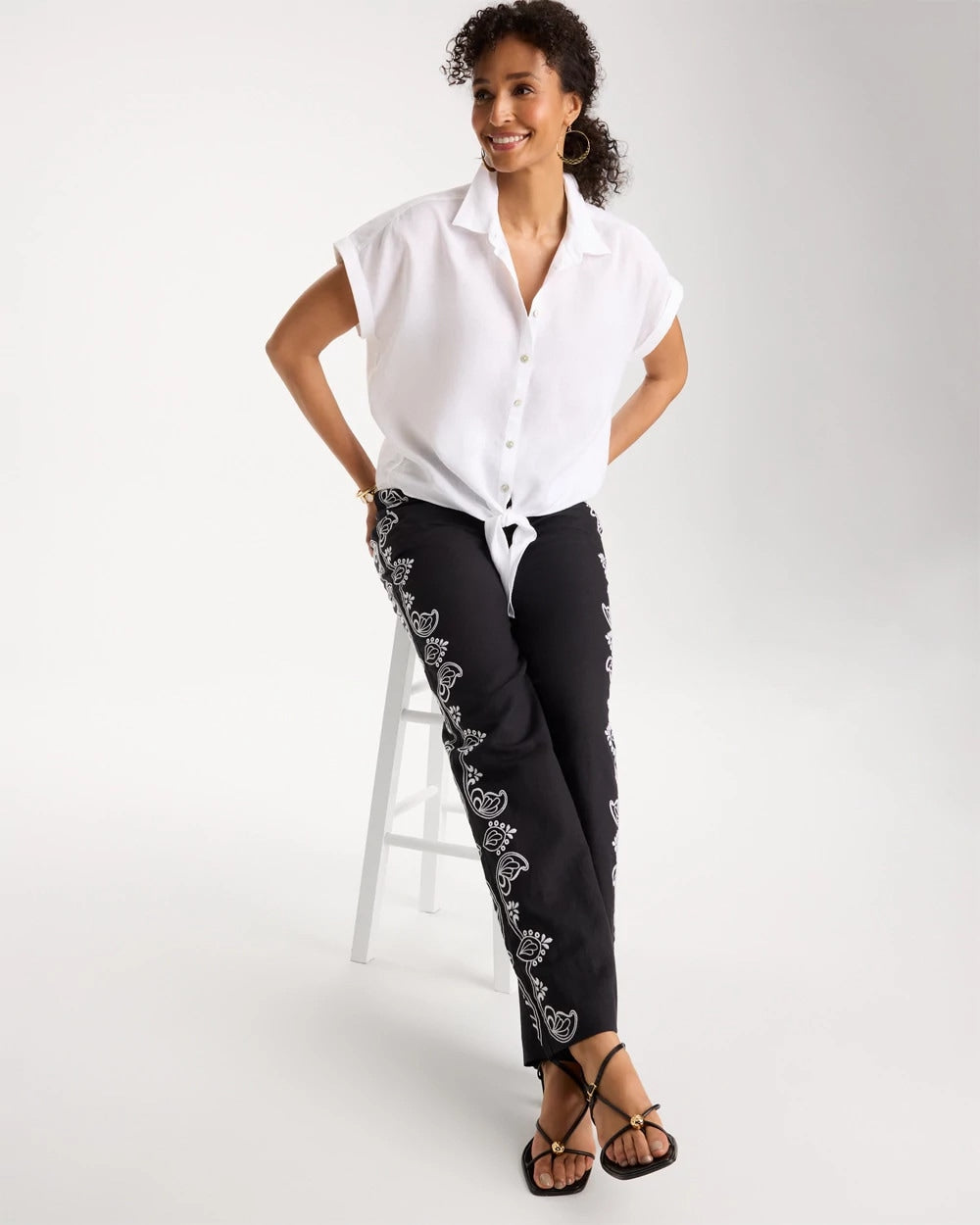 Chico's | No Iron™ Linen Tie-Front Cap Sleeve Shirt/ Optic White
