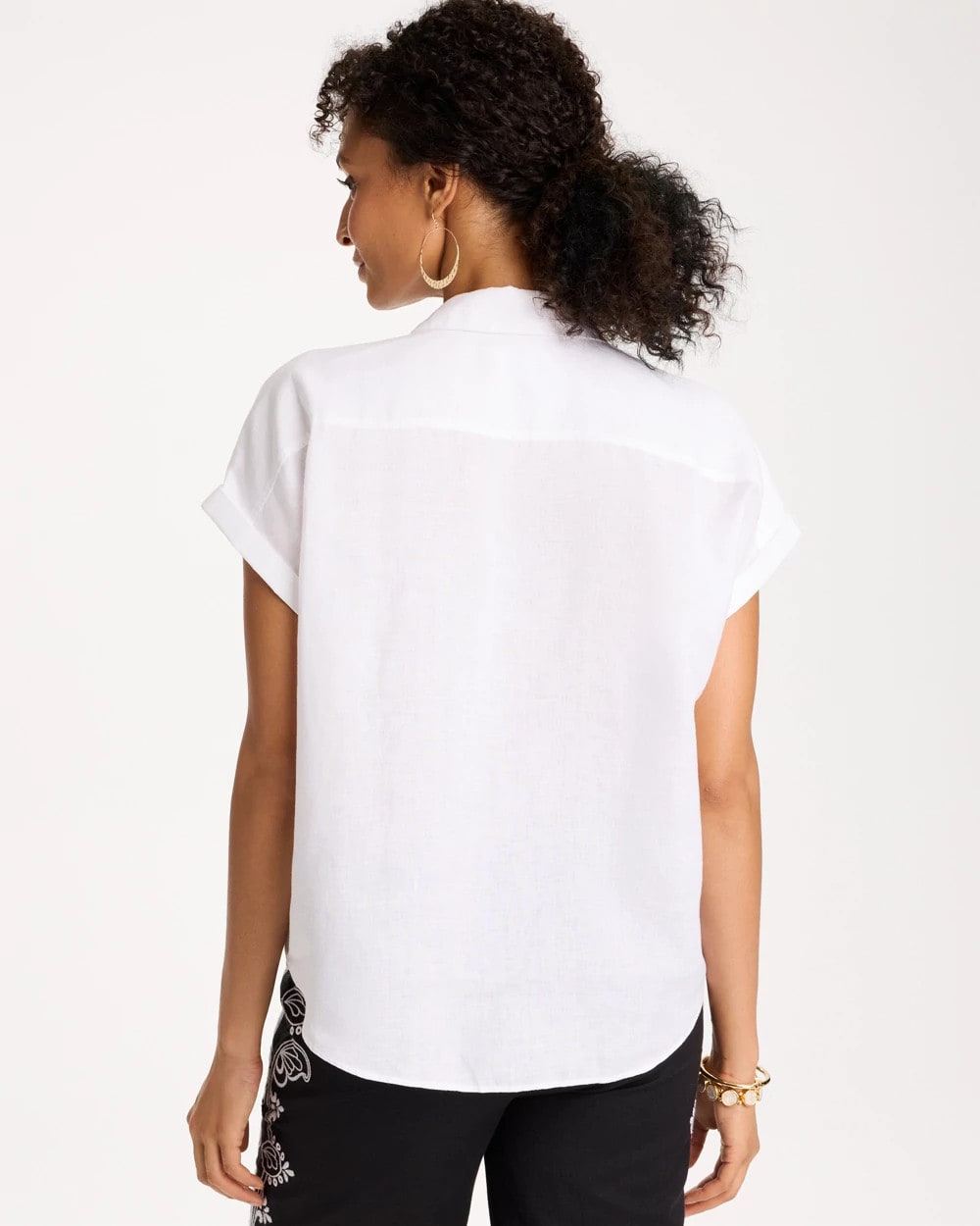 Chico's | No Iron™ Linen Tie-Front Cap Sleeve Shirt/ Optic White