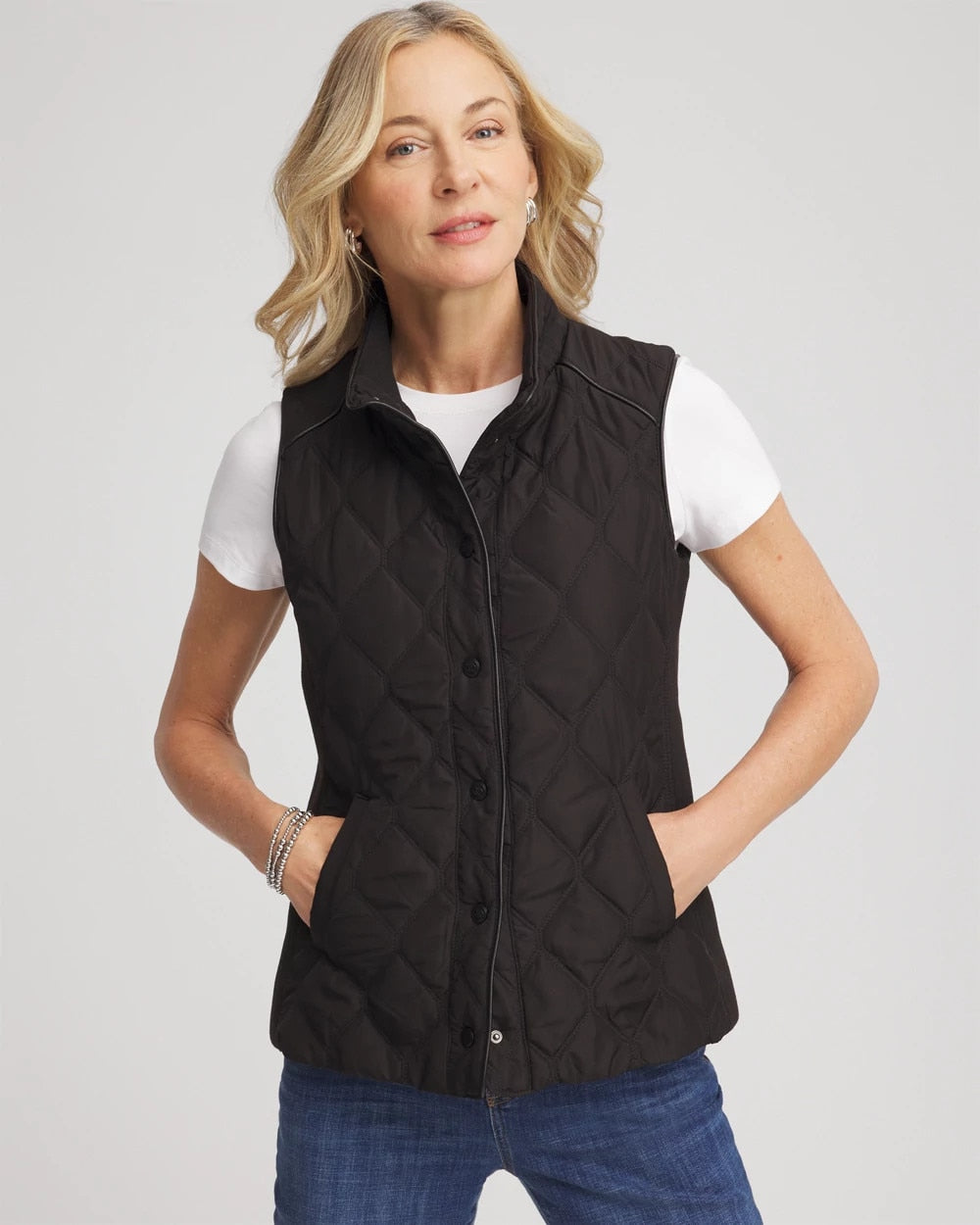 Chico's | Rib Trim Quilted Vest/ Black