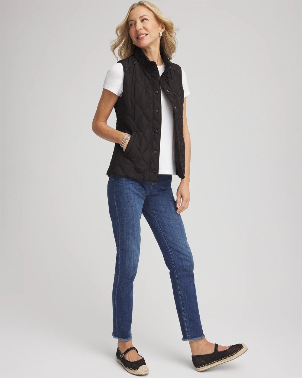 Chico's | Rib Trim Quilted Vest/ Black