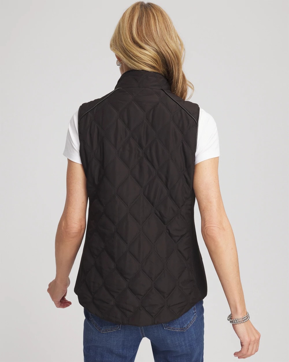Chico's | Rib Trim Quilted Vest/ Black