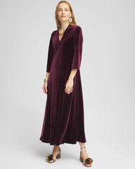 Chico's | V-Neck Velour Midi Dress/ Deep Raisin