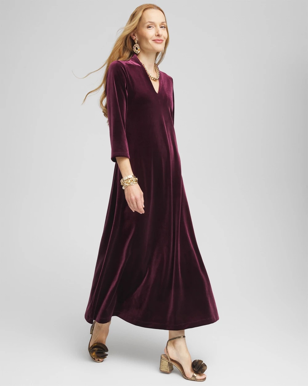 Chico's | V-Neck Velour Midi Dress/ Deep Raisin