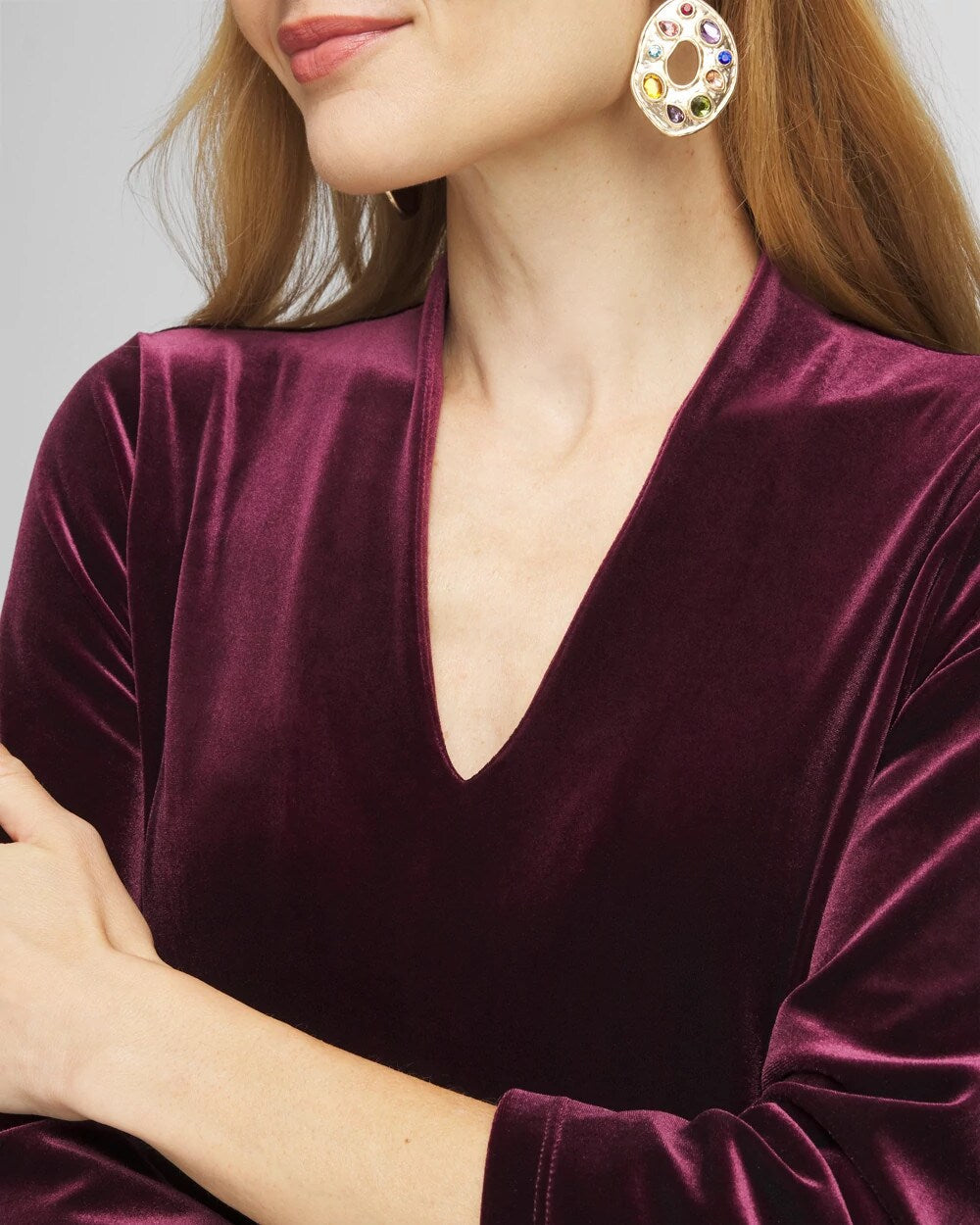 Chico's | V-Neck Velour Midi Dress/ Deep Raisin