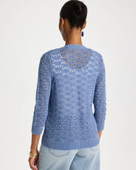 Chico's | Crochet Knit Pointelle Cardigan/ Denim