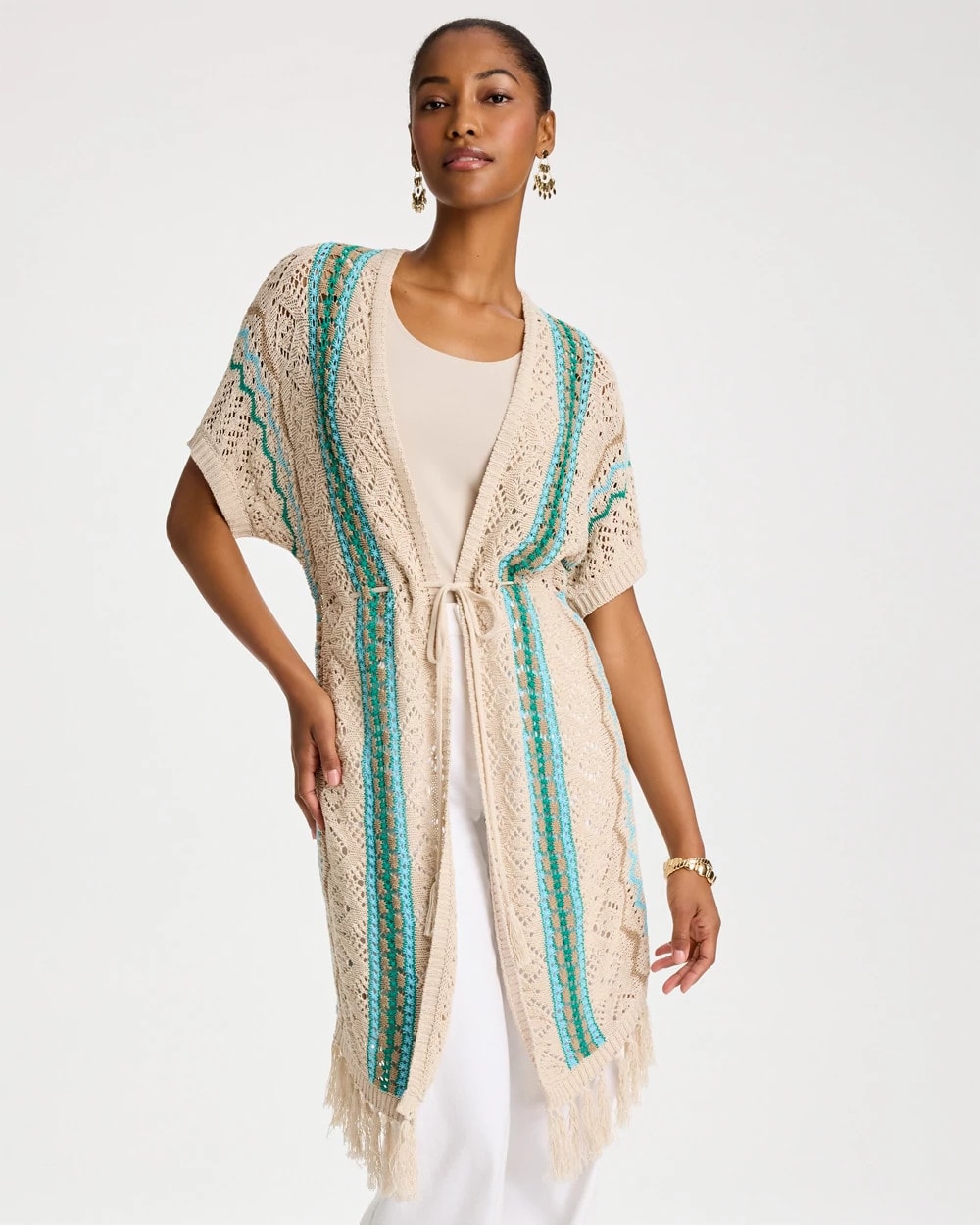 Chico's | Rainbow Crochet Pointelle Vest/ Bondi Blue