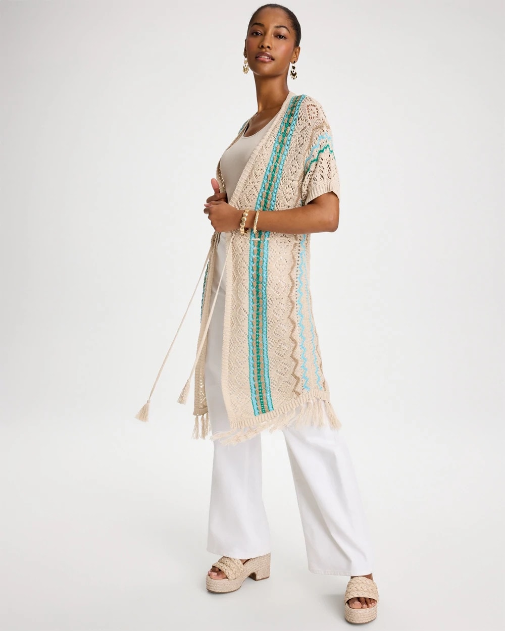 Chico's | Rainbow Crochet Pointelle Vest/ Bondi Blue