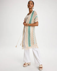 Chico's | Rainbow Crochet Pointelle Vest/ Bondi Blue