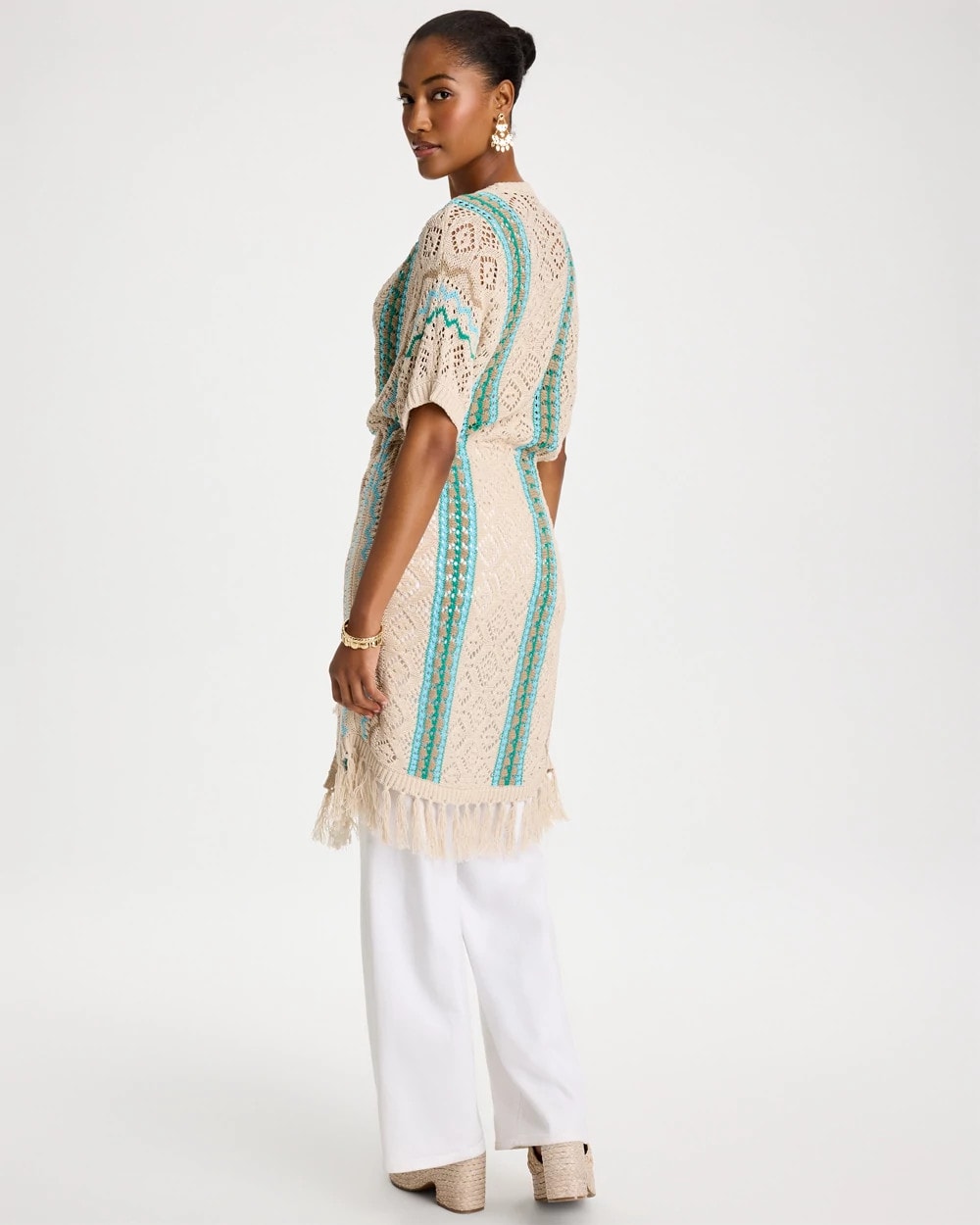 Chico's | Rainbow Crochet Pointelle Vest/ Bondi Blue