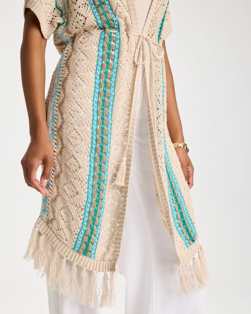 Chico's | Rainbow Crochet Pointelle Vest/ Bondi Blue