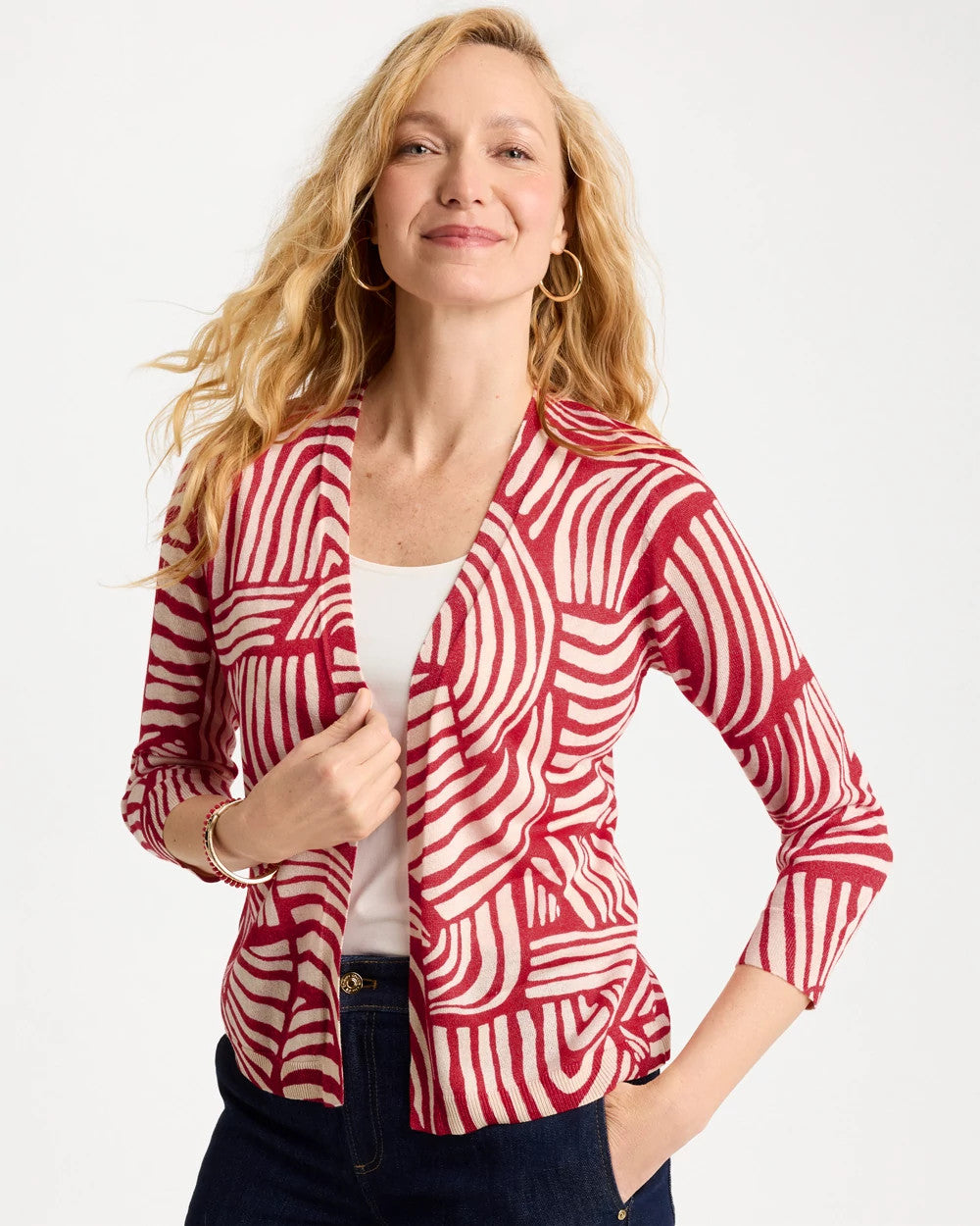 Chico's | Geo Summer Romance Cardigan/ Cherry Lush