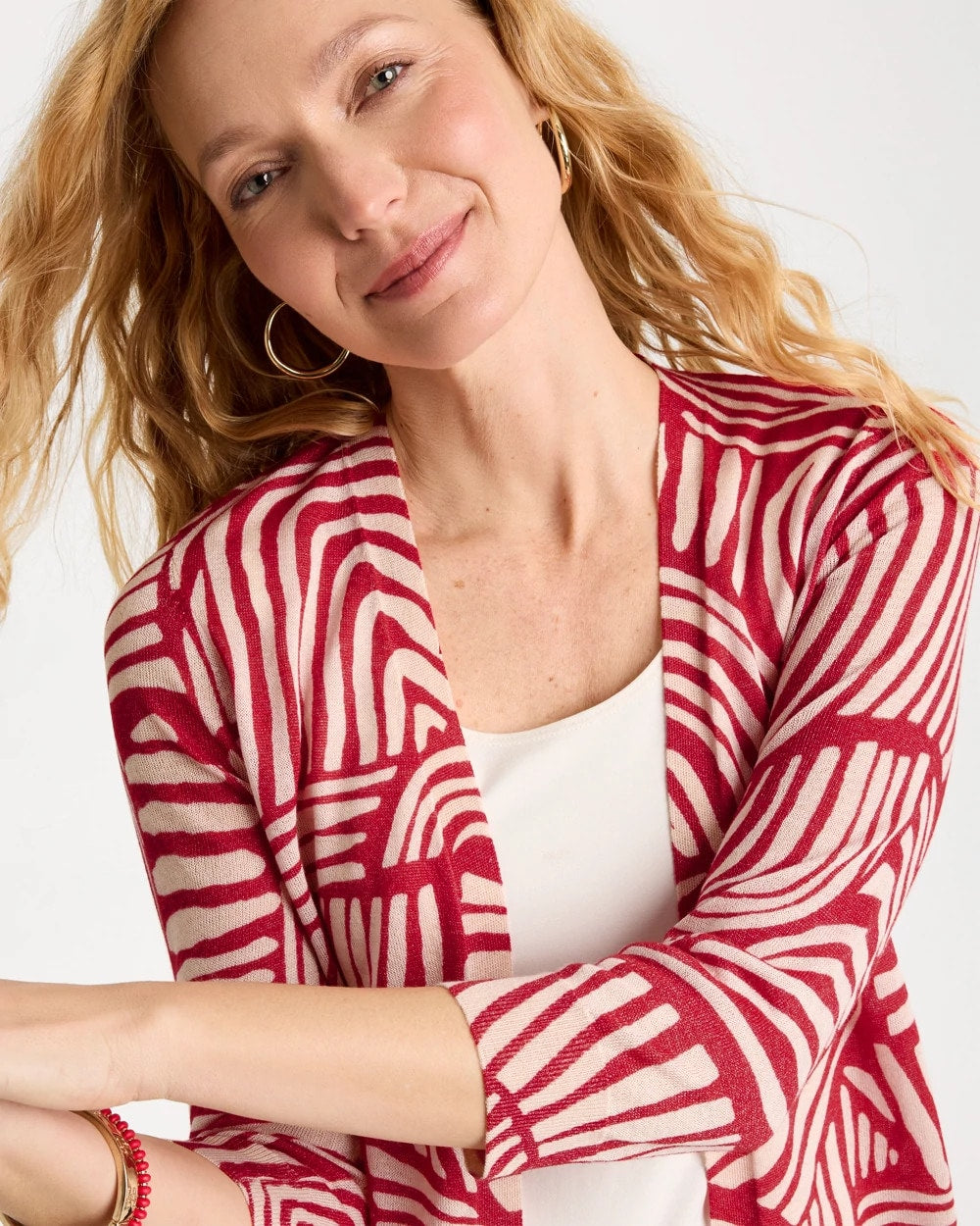 Chico's | Geo Summer Romance Cardigan/ Cherry Lush