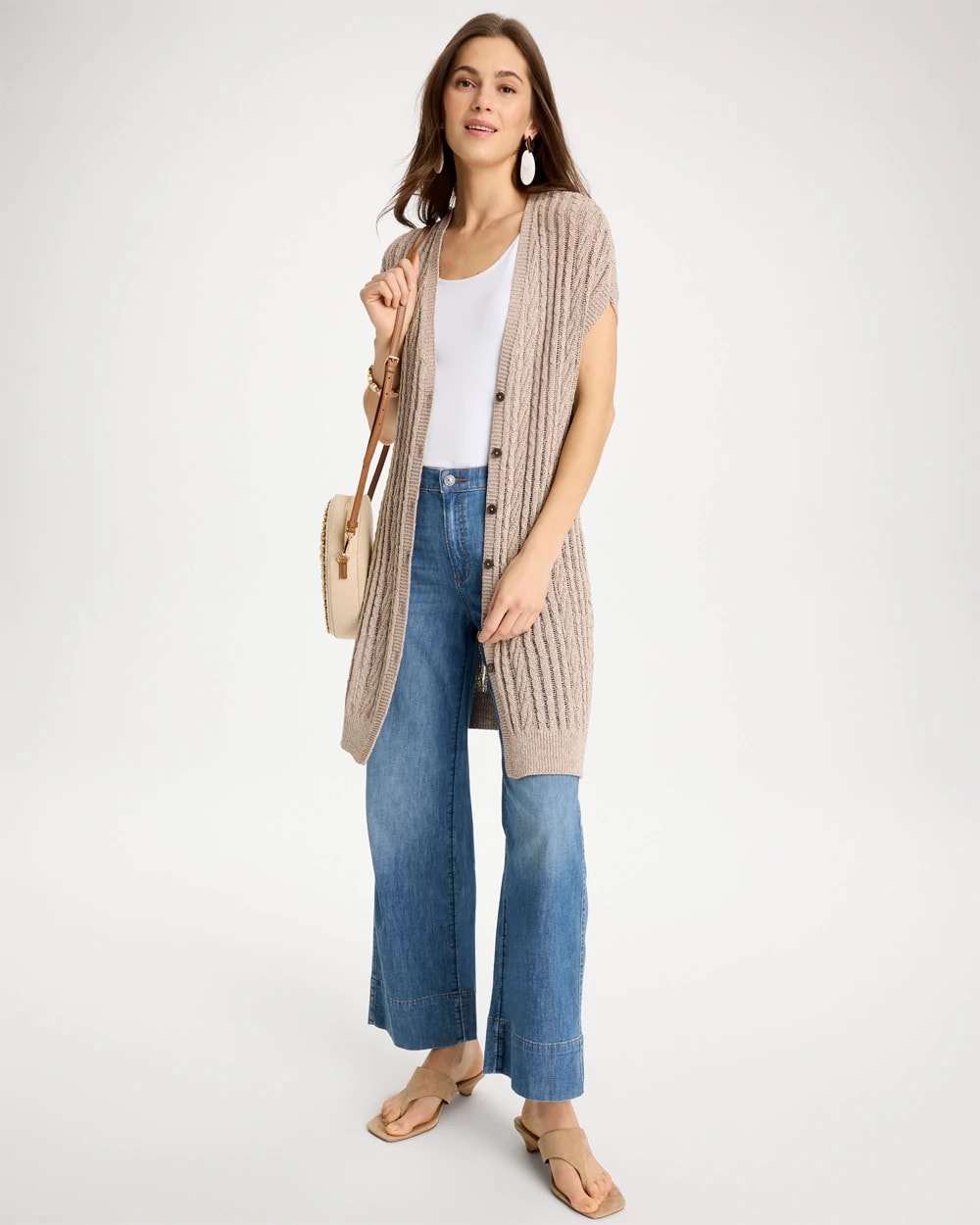 Chico's | Faucet V-Neck Long Cardigan Vest/ Smokey Taupe