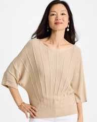 Chico's | Metallic Pleated Dolman Pullover Sweater/ Ecru