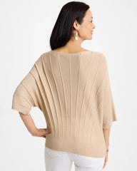 Chico's | Metallic Pleated Dolman Pullover Sweater/ Ecru