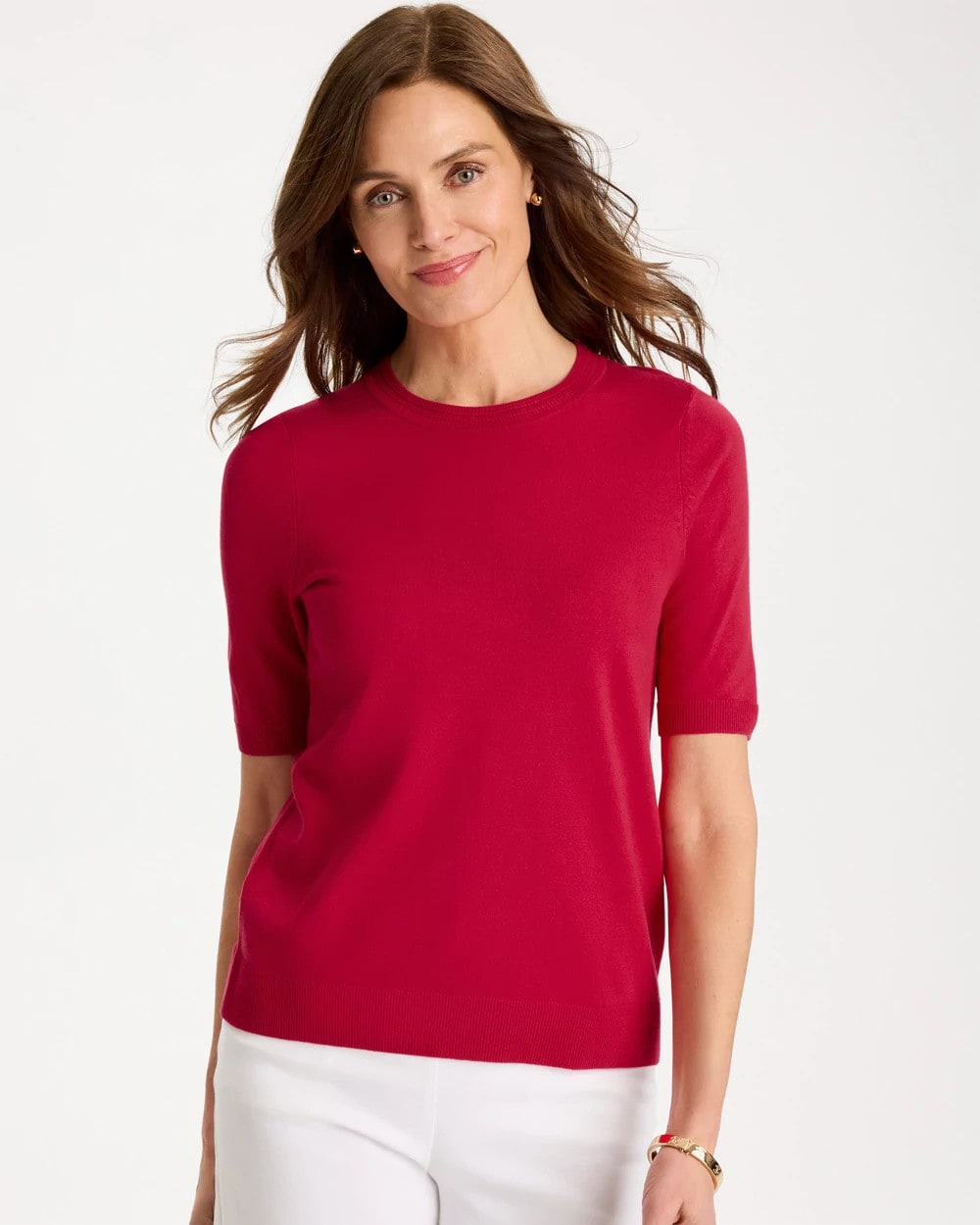 Chico's | Ella Short-Sleeve Sweater/ Cherry Lush