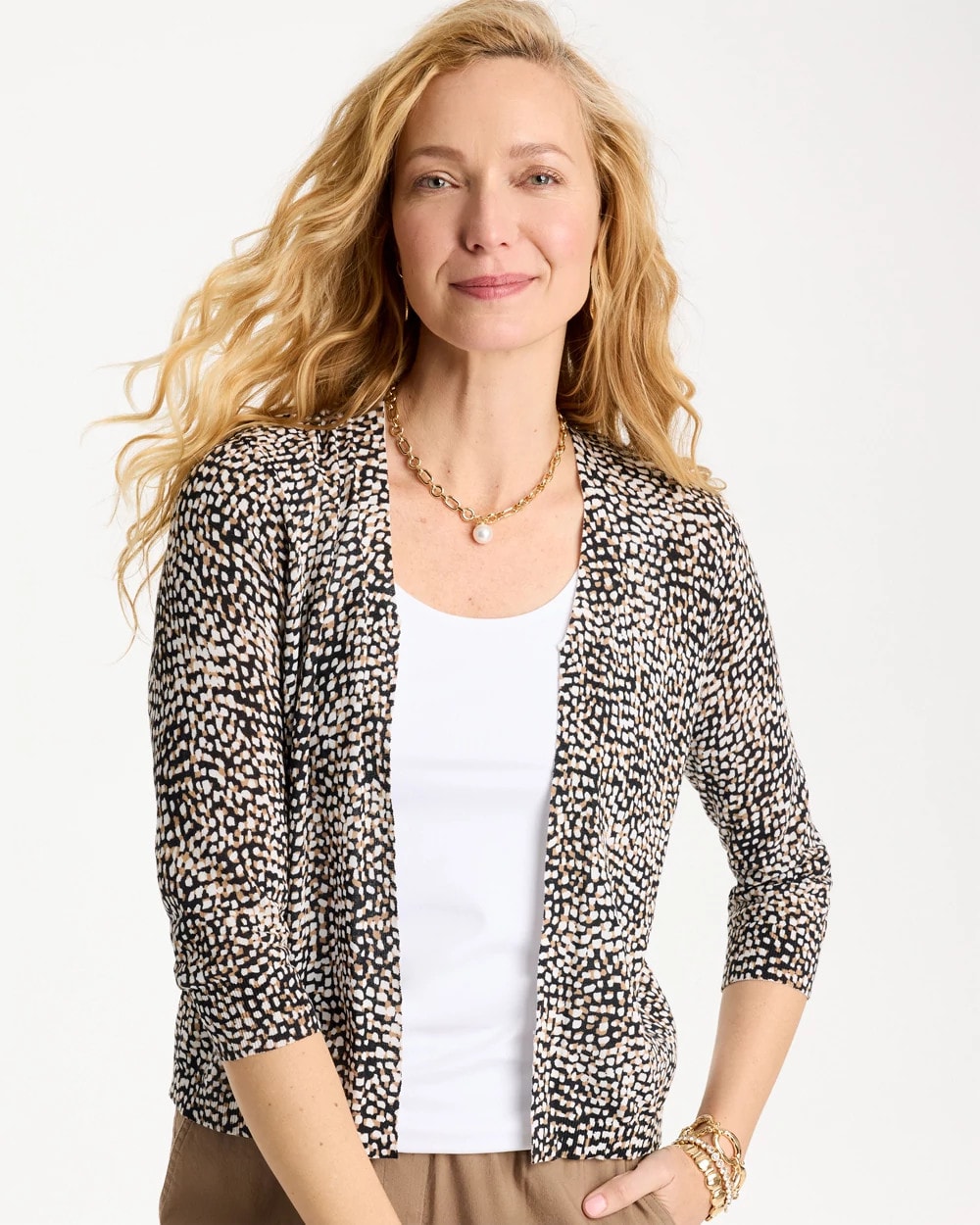 Chico's | Summer Romance Printed Cardigan/ Cattail Brown
