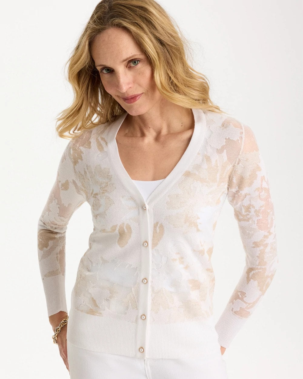 Chico's | Burnout Button-Front Cardigan/ Alabaster