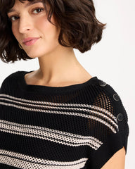 Chico's | Striped Mesh Stitch Pullover Sweater/ Black