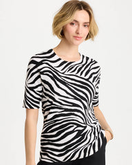 Chico's | Ella Zebra Crewneck Pullover Sweater/ Black