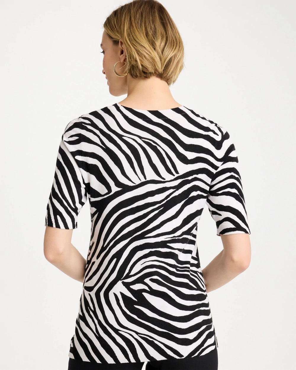 Chico's | Ella Zebra Crewneck Pullover Sweater/ Black