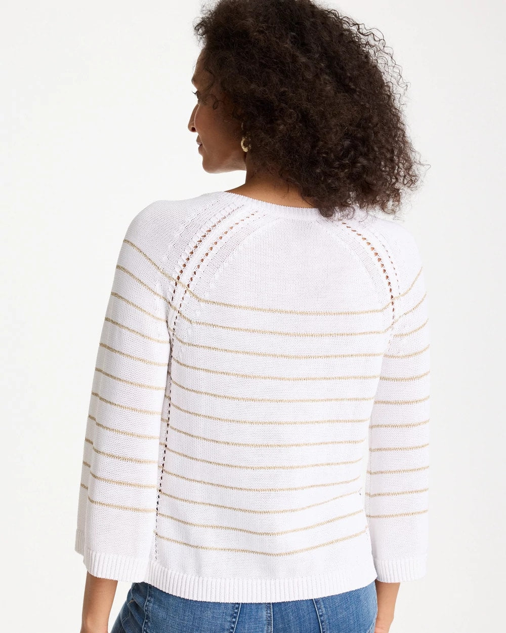 Chico's | Metallic Striped Pullover Sweater/ Alabaster