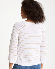Chico's | Metallic Striped Pullover Sweater/ Alabaster