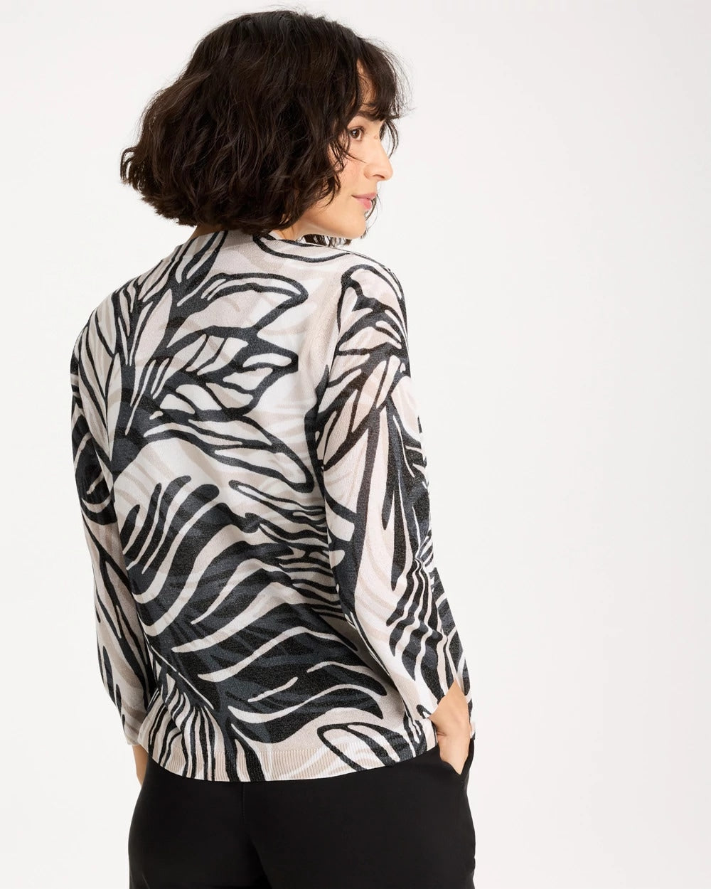 Chico's | Vacay Leaf Summer Romance Cardigan/ Black