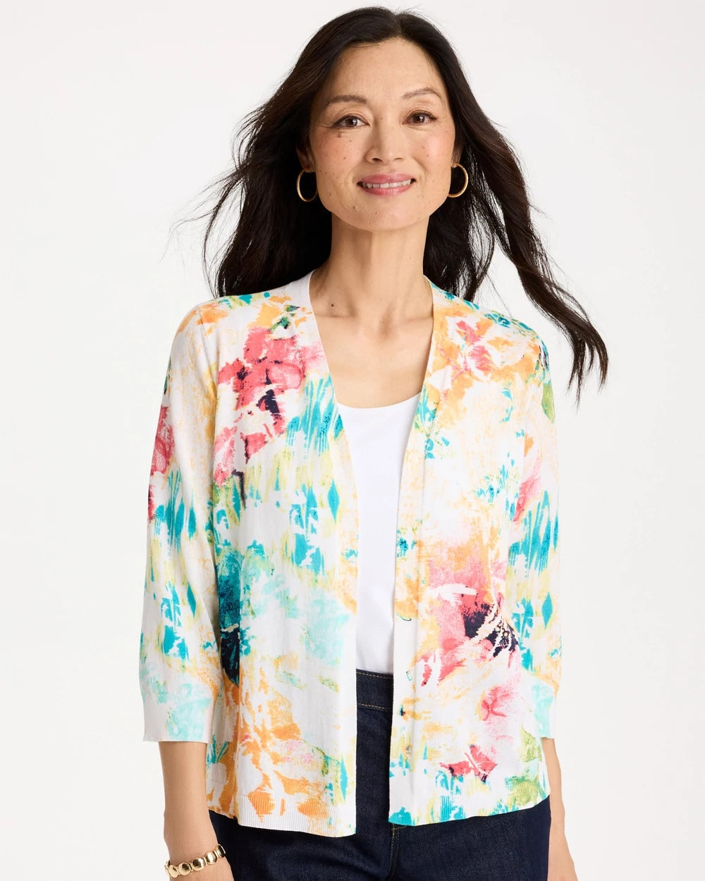 Chico's | Printed Summer Romance Cardigan/ Calypso Coral