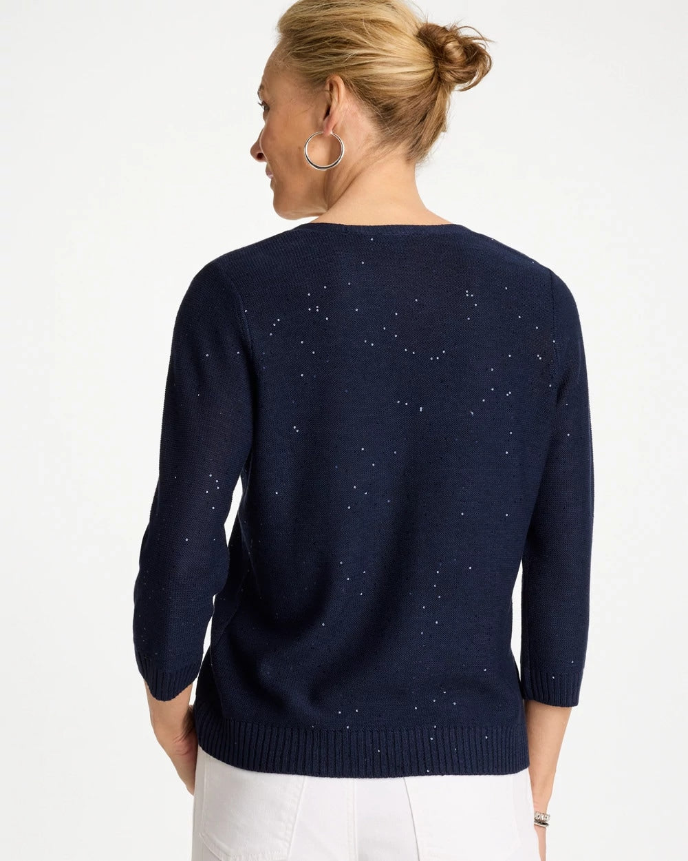 Chico's | Stitchy Sequin V-Neck Cardigan/ Passport Blue