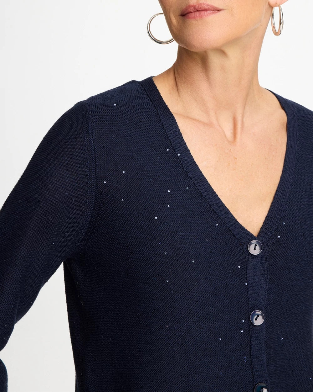 Chico's | Stitchy Sequin V-Neck Cardigan/ Passport Blue