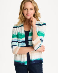 Chico's | Grotto Striped Summer Romance Cardigan/ Green Clover