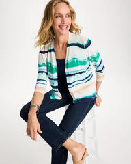 Chico's | Grotto Striped Summer Romance Cardigan/ Green Clover