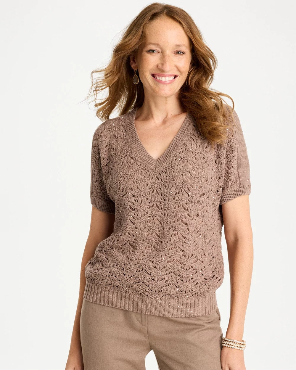 Chico's | Sequin Pointelle Pullover/ Topaz Smoke