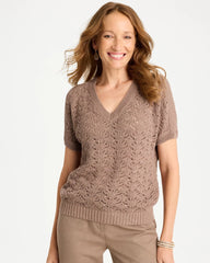 Chico's | Sequin Pointelle Pullover/ Topaz Smoke