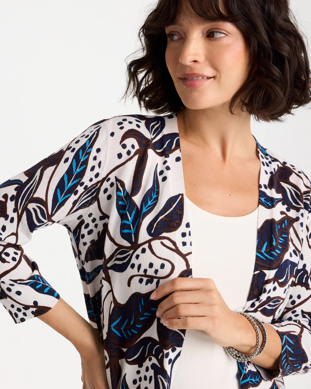 Chico's | Printed Summer Romance Cardigan/ Deep Brown