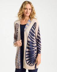 Chico's | Long Leaf Print Summer Romance Cardigan/ Ecru