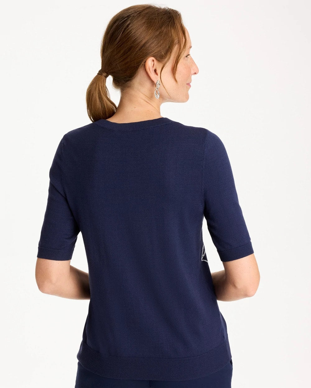Chico's | Ella Short-Sleeve Floral Sweater/ Passport Blue