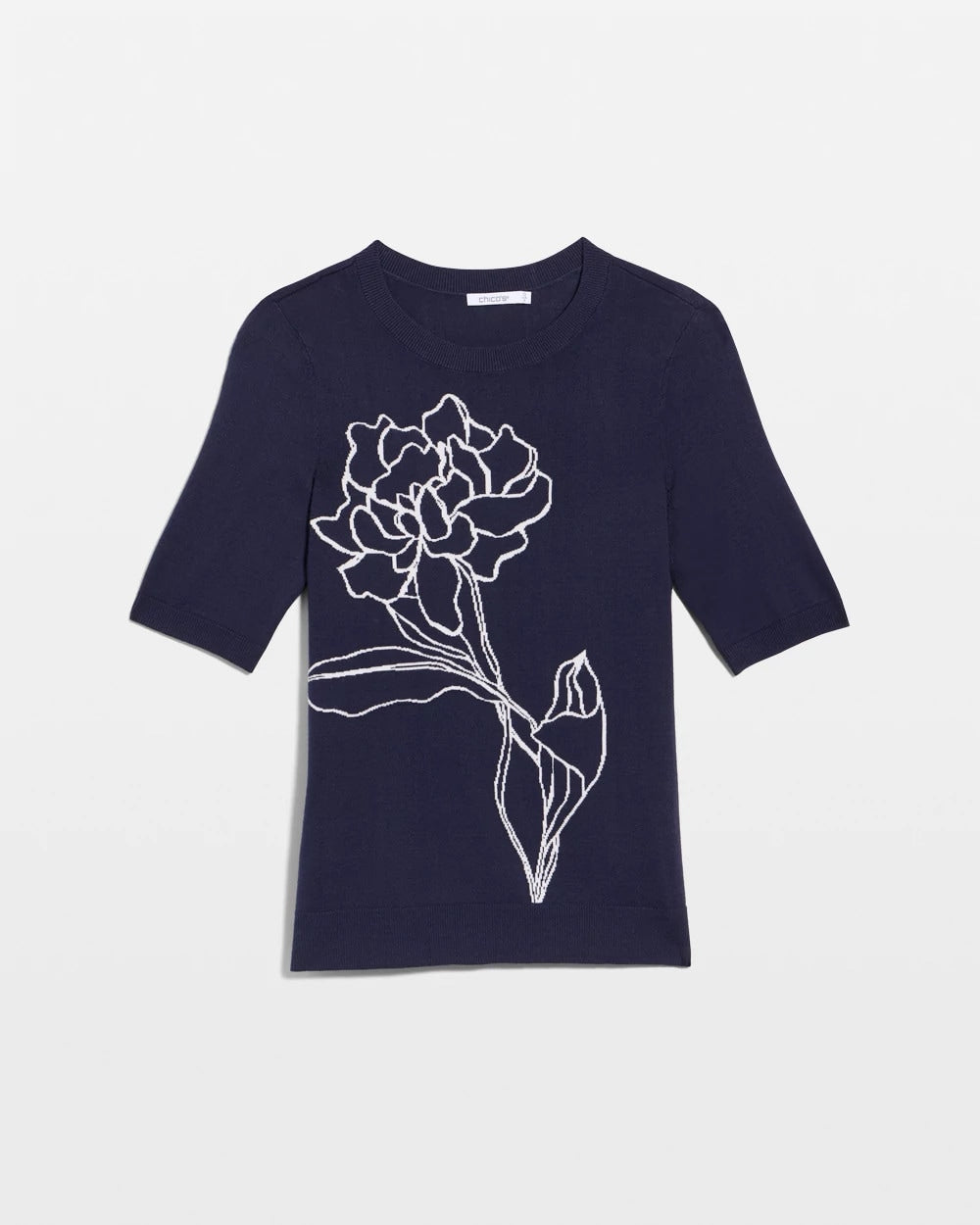 Chico's | Ella Short-Sleeve Floral Sweater/ Passport Blue