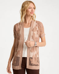 Chico's | Cotton-Blend Crochet Cocoon Cardigan/ Mocha Mousse