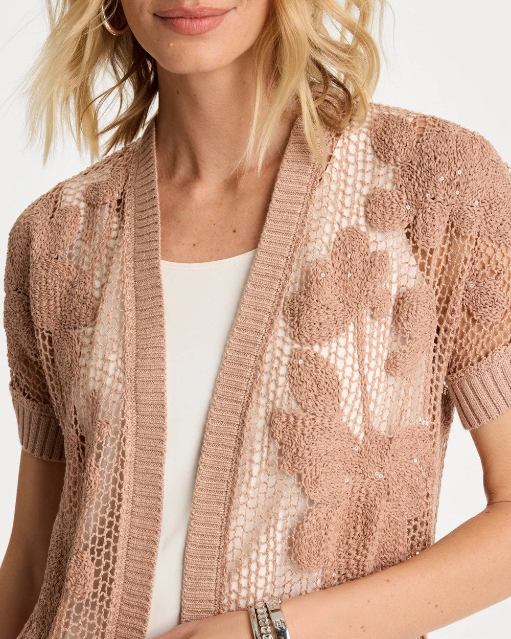 Chico's | Cotton-Blend Crochet Cocoon Cardigan/ Mocha Mousse