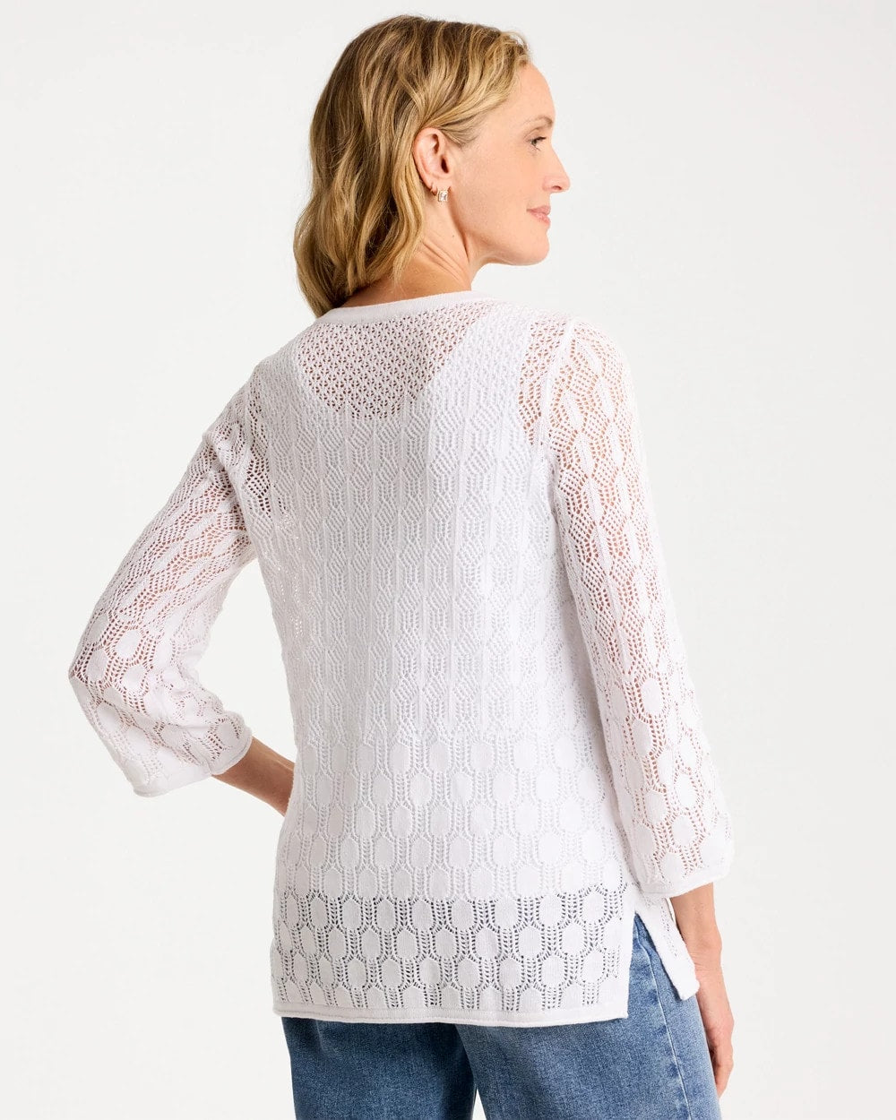 Chico's | Cotton-Linen Lace Notch-Neck Sweater/ Alabaster