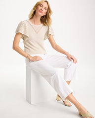 Chico's | Pointelle Metallic Flutter-Sleeve Pullover/ Cream