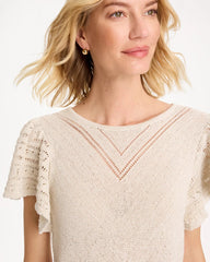 Chico's | Pointelle Metallic Flutter-Sleeve Pullover/ Cream