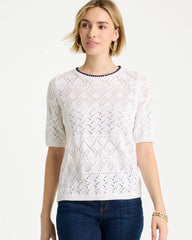 Chico's | Pointelle Blanket-Stitch Pullover Sweater/ Alabaster