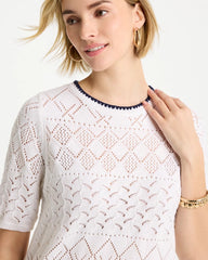 Chico's | Pointelle Blanket-Stitch Pullover Sweater/ Alabaster